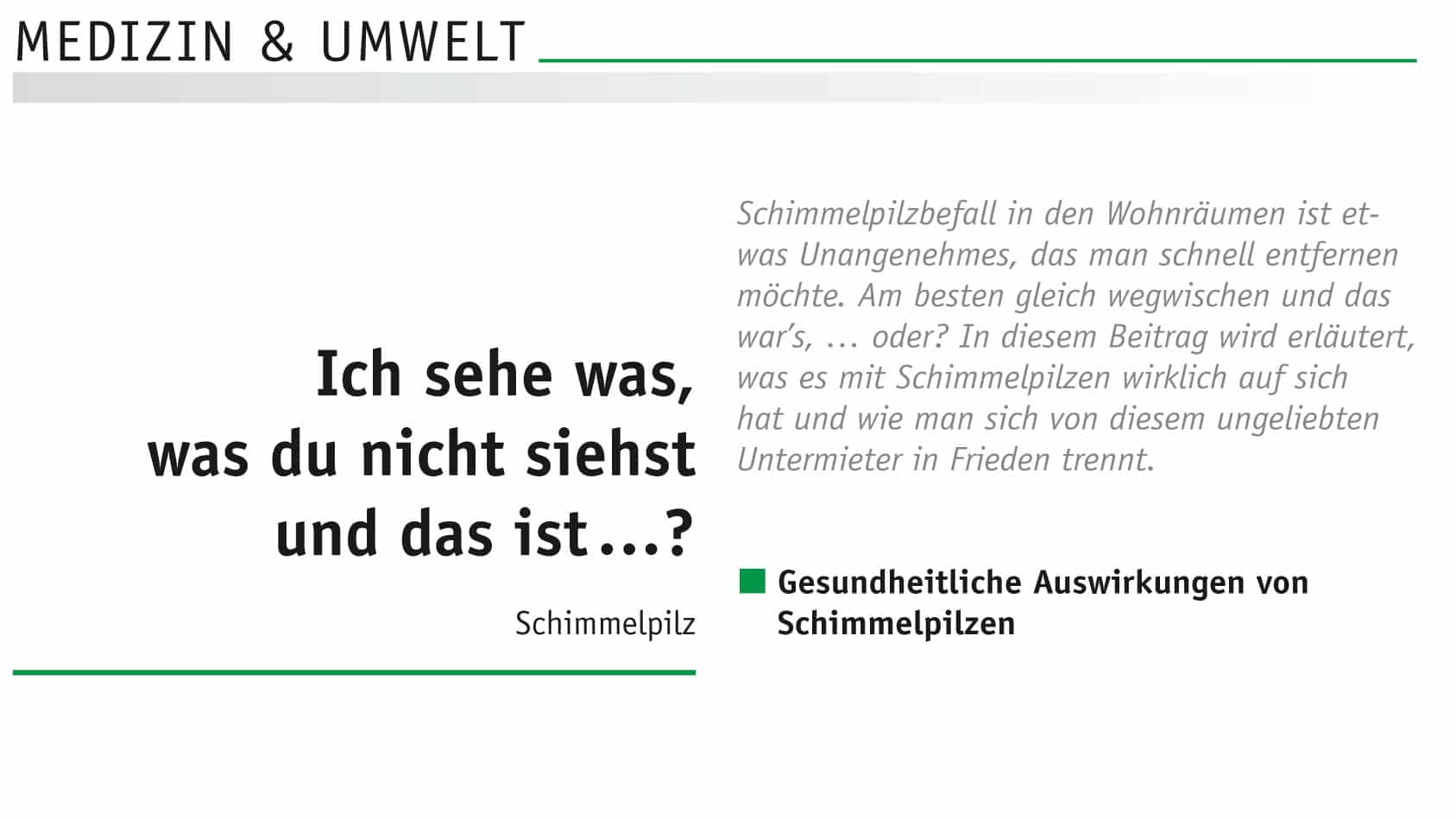 Artikel zu Schimmelpilzen in der medizinischen Fachzeitschrift "pädiatrische praxis"